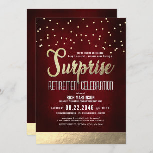 Trendy Red/Gold Surprise Retirement Party  Invitation