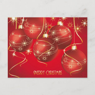 Trendy Red, Golden Christmas Ornaments Snowflakes Holiday Postcard