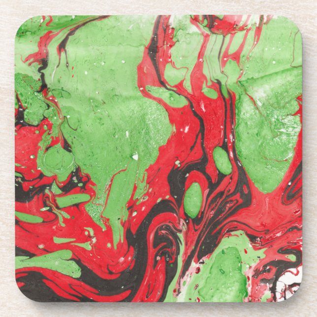 Trendy Red Green Abstract Modern Template Coaster (Front)