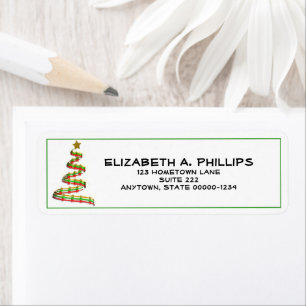 Trendy Red, Green, and Gold Christmas Tree Return Address Label