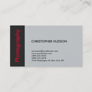 Trendy Red Grey Photography Business Card