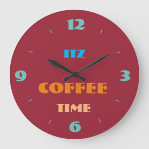 Trendy Red "Itz Coffee Time" Kitchen Clock