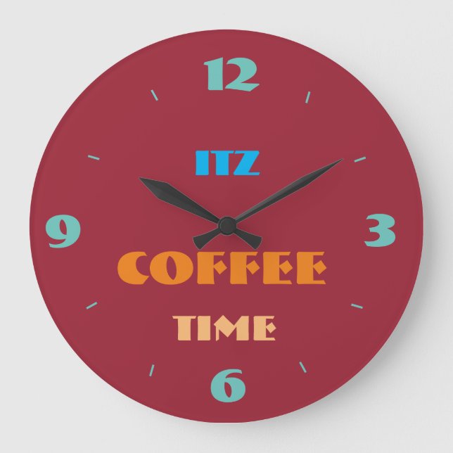 Trendy Red "Itz Coffee Time" Kitchen Clock (Front)