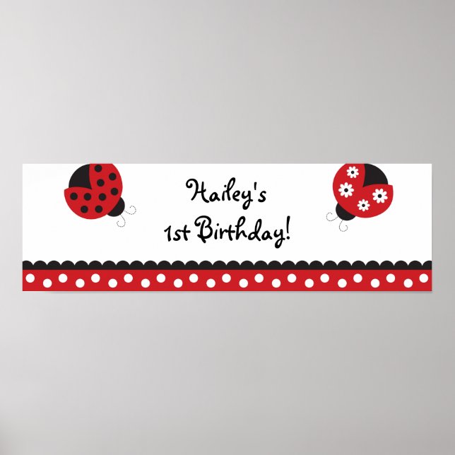 Trendy Red Ladybug Birthday Banner Sign (Front)