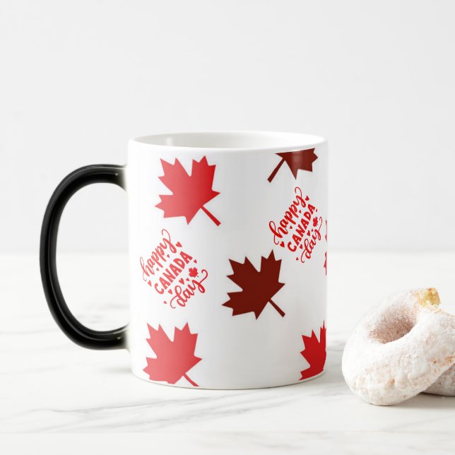 Trendy Red Maple Leaves Happy Canada Day  Magic Mug (With Donut)