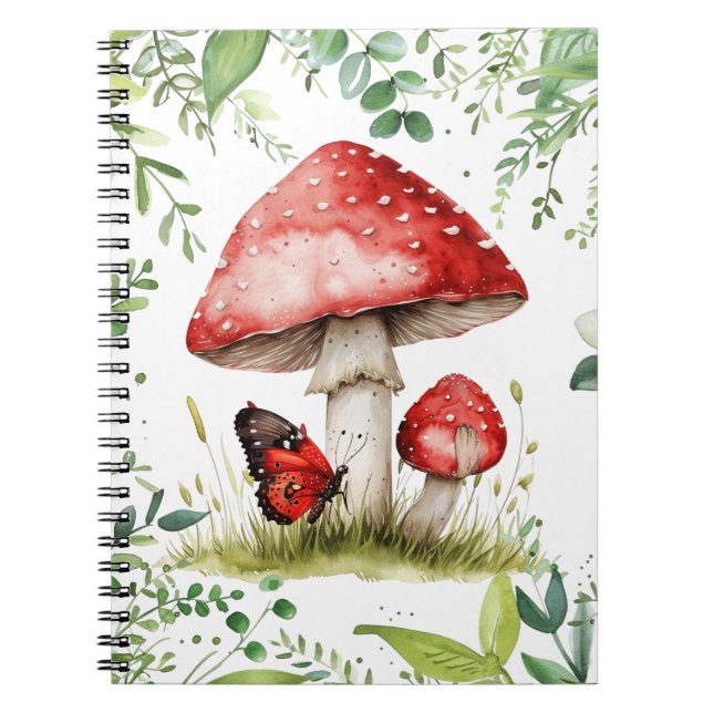 Trendy Red Mushroom with Butterfly Notebook (Front)