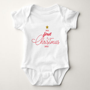 Trendy Red My First Christmas Script Newborn Baby Baby Bodysuit