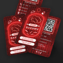Trendy Red Neon Pink Bakery Custom Logo QR Code  