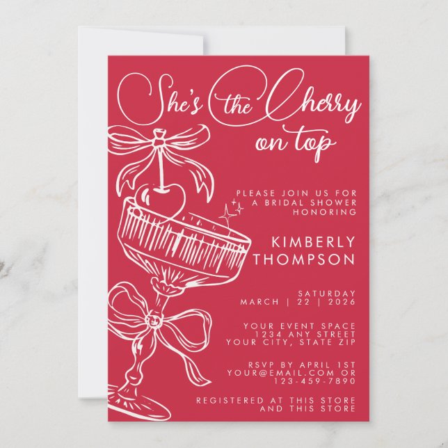 Trendy Red She's The Cherry On Top Bridal Shower Invitation (Front)