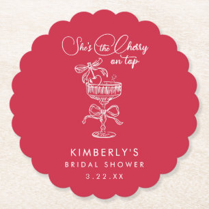 Trendy Red She's The Cherry On Top Bridal Shower Paper Coaster