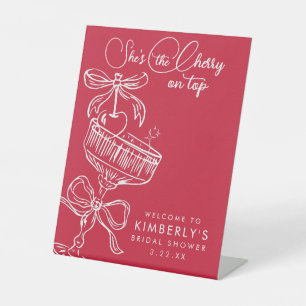Trendy Red She's The Cherry On Top Bridal Shower Pedestal Sign