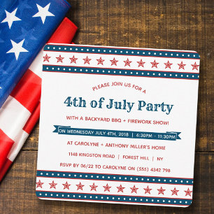 Trendy Red, White & Blue 4th Of July Party Invitation