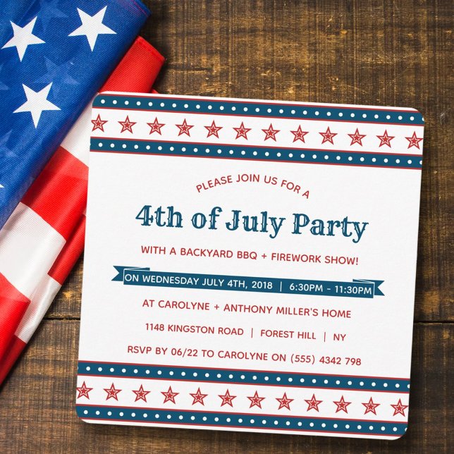 Trendy Red, White & Blue 4th Of July Party Invitation (Creator Uploaded)