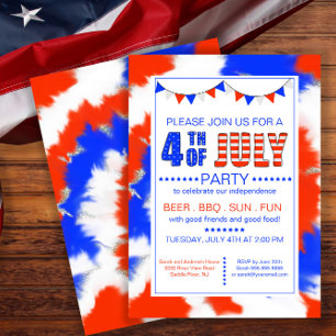 Trendy Red, White & Blue 4th Of July Party Invitation