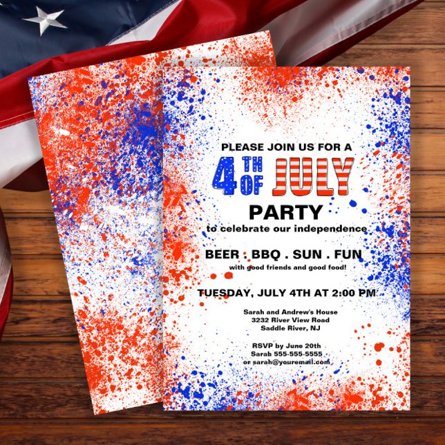 Trendy Red, White & Blue 4th Of July Party Invitation (Creator Uploaded)