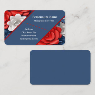 Trendy Red White Blue Flowers Floral Design USA Business Card