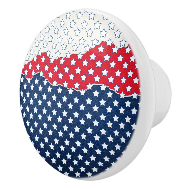 Trendy Red White & Blue Stars America Flag Pattern Ceramic Knob (Right)