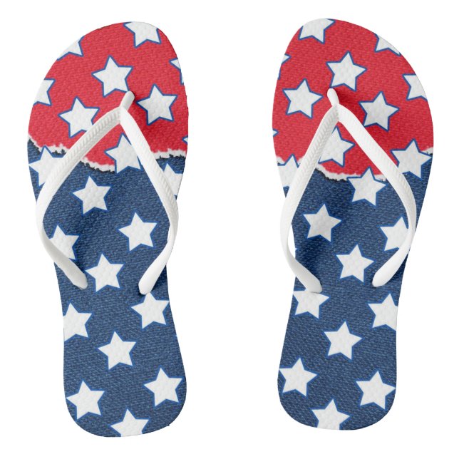 Trendy Red White & Blue Stars America Flag Pattern Thongs (Footbed)