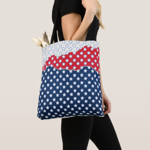 Trendy Red White & Blue Stars America Flag Pattern Tote Bag