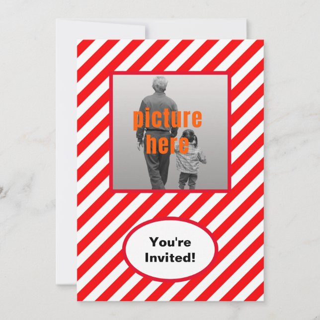 Trendy Red White Candy Birthday Party Event Invitation (Front)