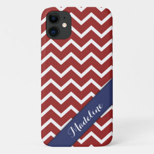 Trendy Red White Chevron Blue Ribbon iPhone 11 Case