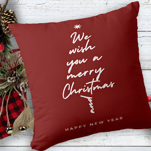 Trendy Red & White Christmas Typography Wish Tree Cushion