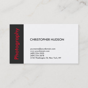Trendy Red White Dark Grey Photography Business Card