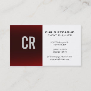 Trendy Red White Monogram Business Card
