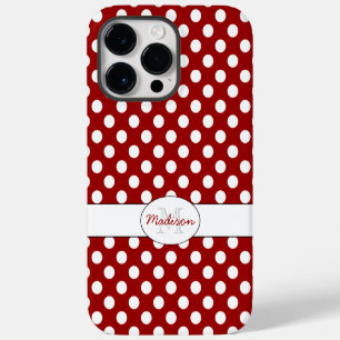 Trendy Red White polka dots Monogram iPhone Case