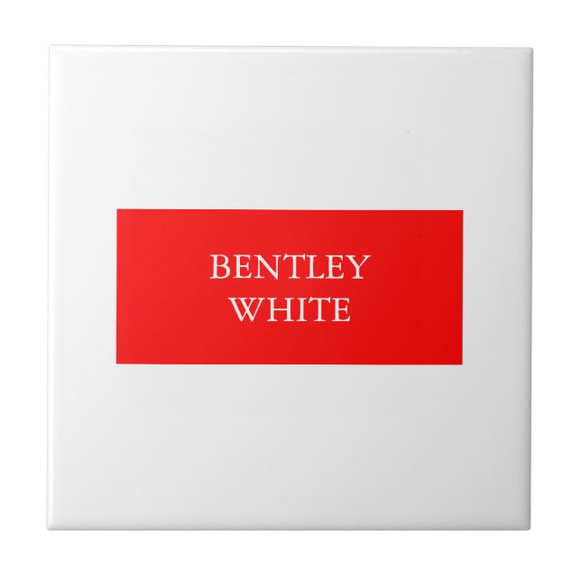 Trendy Red White Stylish Simple Plain Your Name Ceramic Tile (Front)