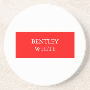 Trendy Red White Stylish Simple Plain Your Name Coaster