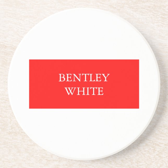 Trendy Red White Stylish Simple Plain Your Name Coaster (Front)