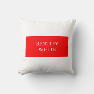 Trendy Red White Stylish Simple Plain Your Name Cushion