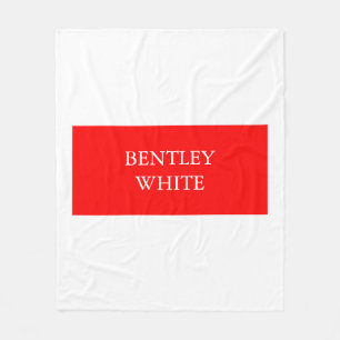 Trendy Red White Stylish Simple Plain Your Name Fleece Blanket