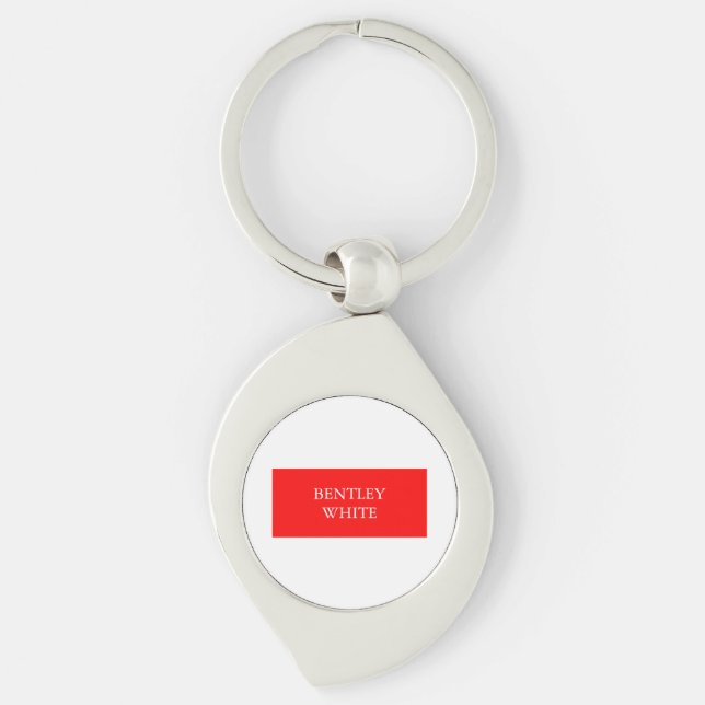 Trendy Red White Stylish Simple Plain Your Name Key Ring (Front)