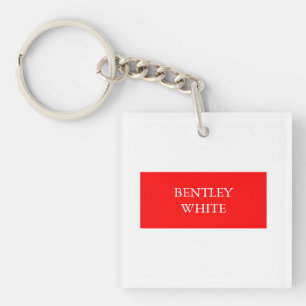 Trendy Red White Stylish Simple Plain Your Name Key Ring