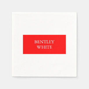 Trendy Red White Stylish Simple Plain Your Name Napkin
