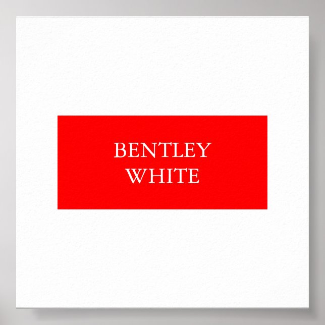 Trendy Red White Stylish Simple Plain Your Name Poster (Front)