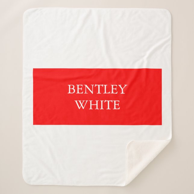 Trendy Red White Stylish Simple Plain Your Name Sherpa Blanket (Front)