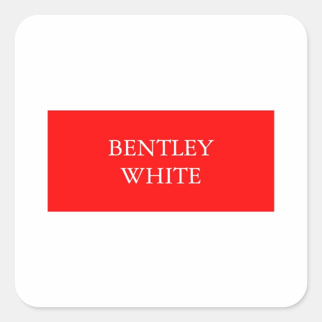 Trendy Red White Stylish Simple Plain Your Name Square Sticker (Front)