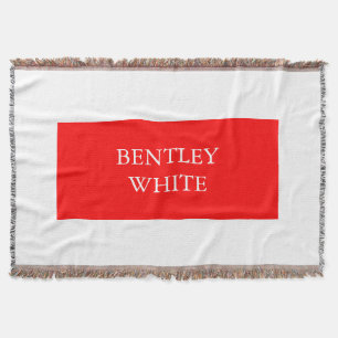 Trendy Red White Stylish Simple Plain Your Name Throw Blanket