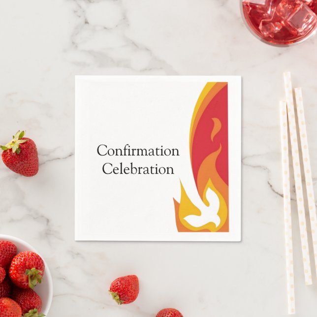 Trendy Red Yellow Fire and Dove Confirmation Napkin (Insitu)