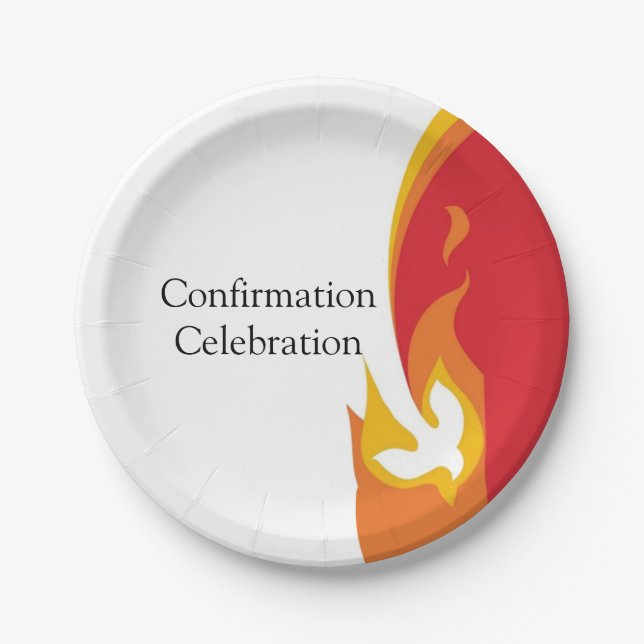 Trendy Red Yellow Fire and Dove Confirmation Paper Plate (Front)