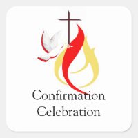 Trendy Red Yellow Fire Cross Dove Confirmation