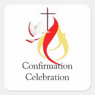 Trendy Red Yellow Fire Cross Dove Confirmation Square Sticker