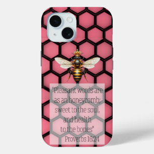 Trendy Religious Pink Black Honeycomb Queen Bee iPhone 15 Case