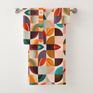 Trendy Retro Abstract Squares Collection Bath Towel Set