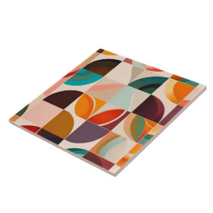 Trendy Retro Abstract Squares Collection Ceramic Tile
