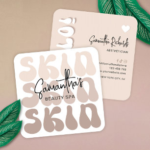 Trendy Retro Beige Beauty Salon Skin Aesthetician Square Business Card