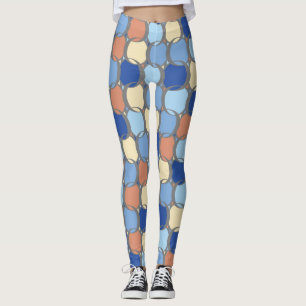 Trendy Retro Blue Orange and Yellow Circles Design Leggings